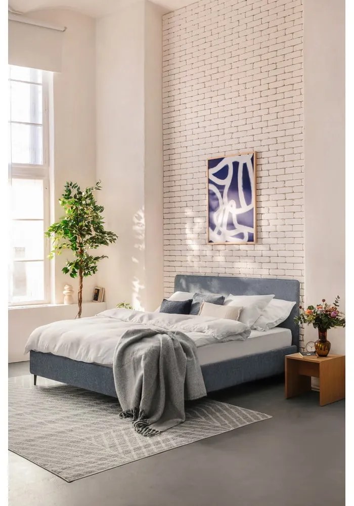Niebieskie tapicerowane łóżko dwuosobowe ze stelażem 180x200 cm Noira Slim – Bonami Selection