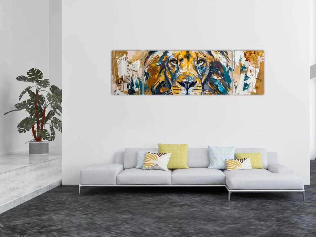 Obraz - Abstrakcyjny obraz olejny z lwem (170x50 cm)