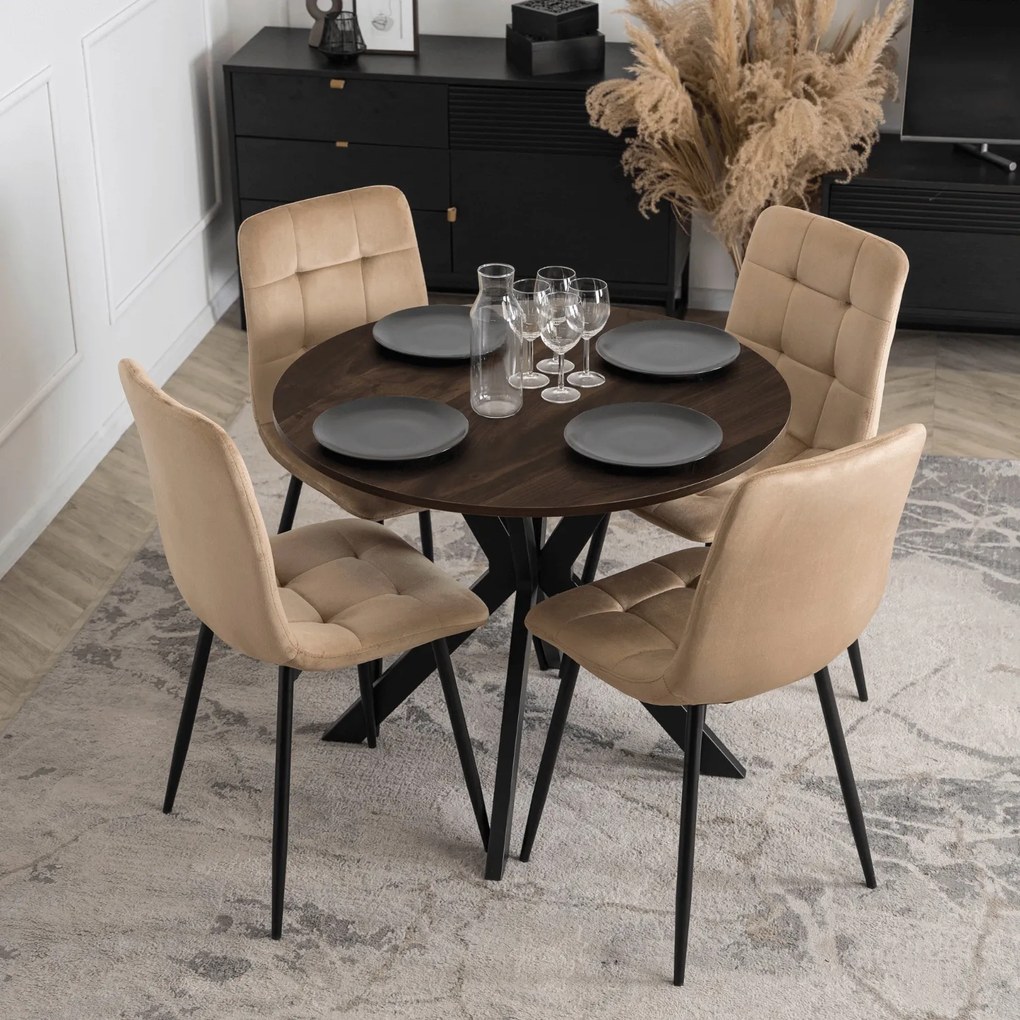 Okrągły stół w stylu industrialnym Lauren 80 cm, orzech/czarny