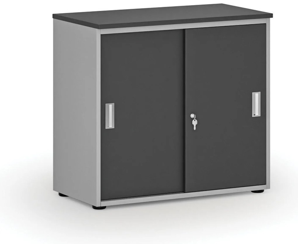 Szafa biurowa z drzwiami przesuwnymi PRIMO GRAY, 800 x 420 x 740 mm, szary/grafit