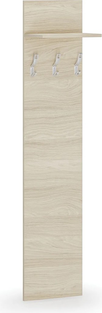 Garderoba z wieszakami HORIZONT, 3 haczyki, półka, tekstura drewna poziomo, dąb naturalny