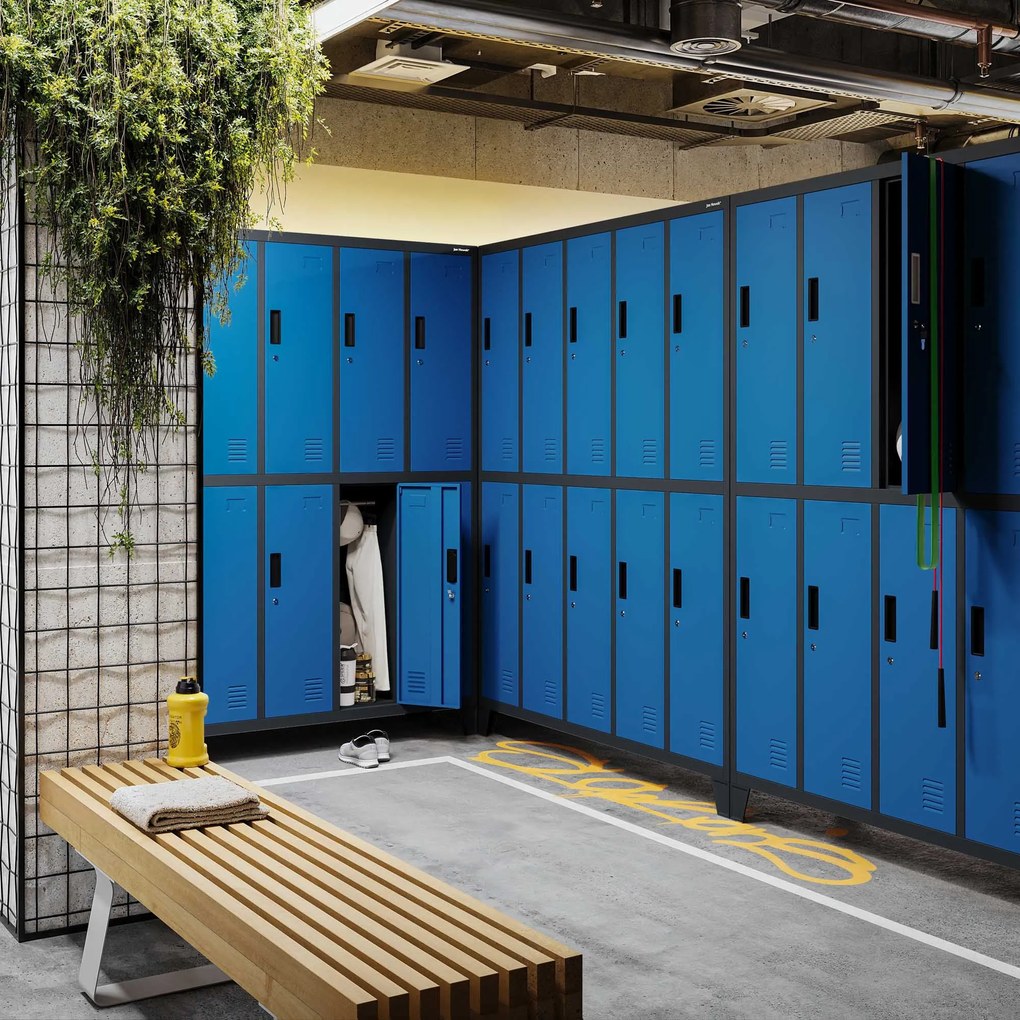 Szafa socjalna BHP ubraniowa 10-drzwiowa antracytowo-niebieska: BARTEK 1360 x 1720 x 450 mm