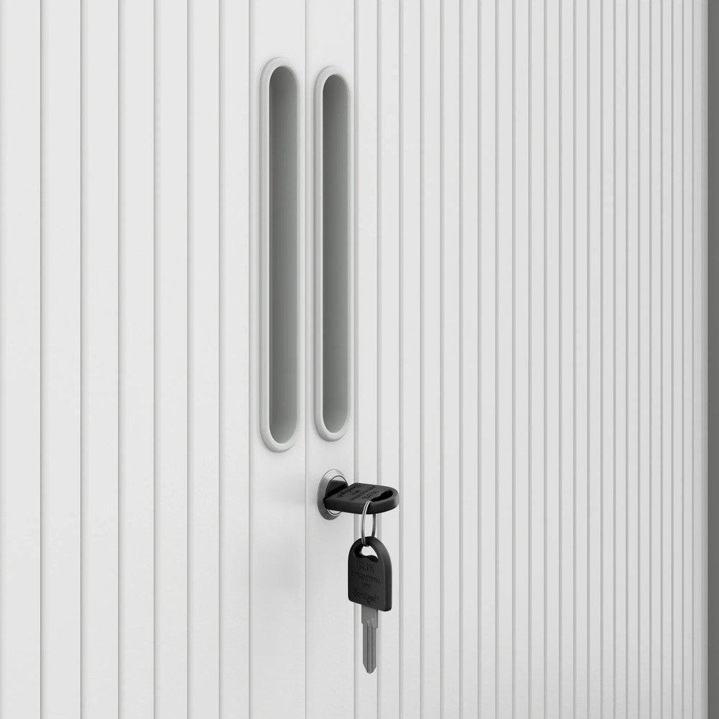 Metalowa szafa biurowa na akta z roletą DAMIAN, 900 x 1850 x 450 mm, biała