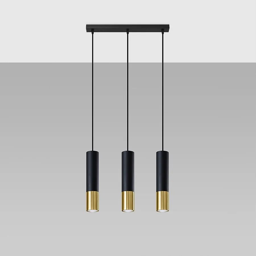 Lampy wiszące nowoczesny Zarpex, stal - 3 źródło światła 4000K - L.45 x H.90 cm - czarny/złoty