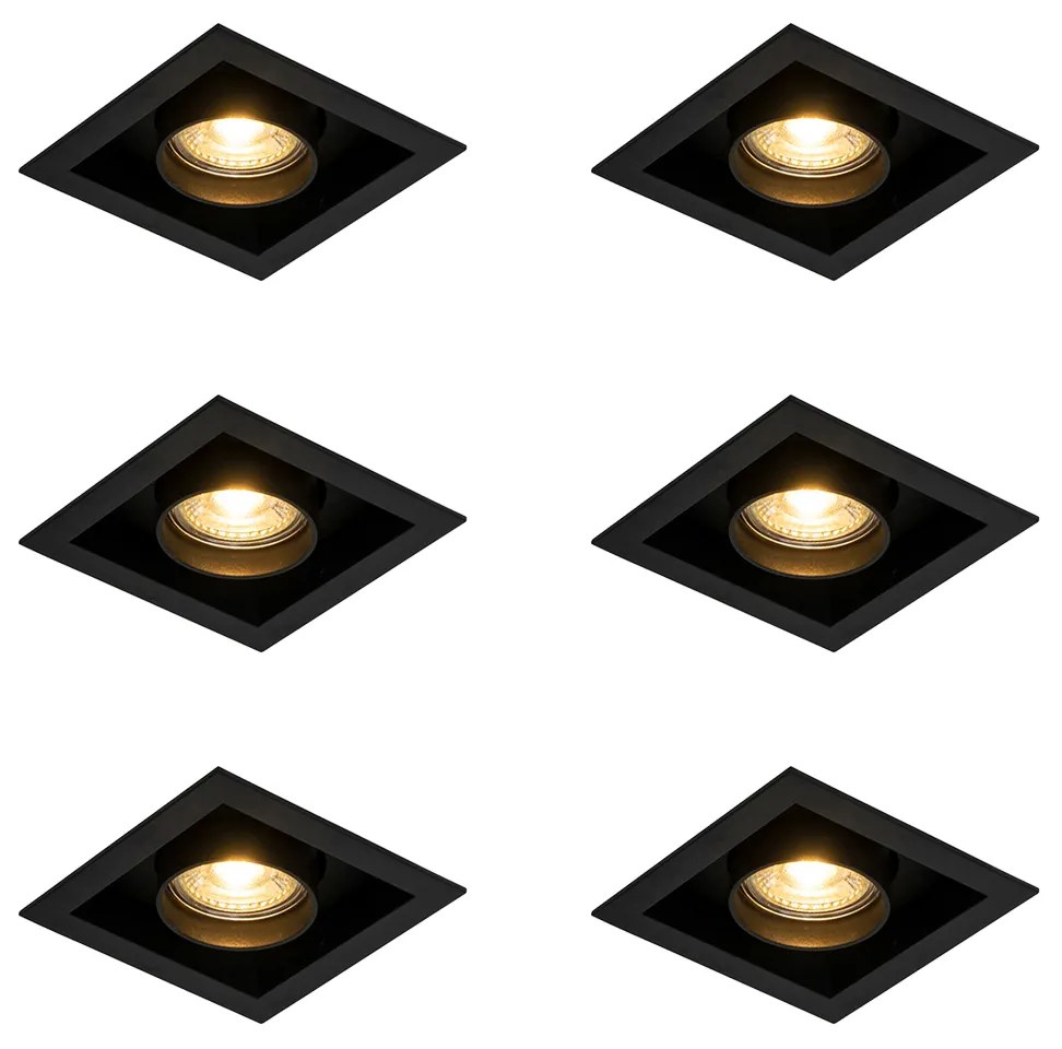 Zestaw 6 nowoczesnych reflektorów wpuszczanych czarnych z regulacją - Roof