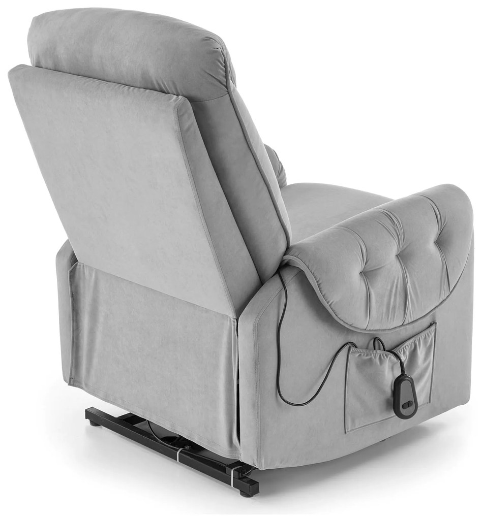 Fotel wypoczynkowy, elektryczny rozkładany, pionizacja popielaty HORTON