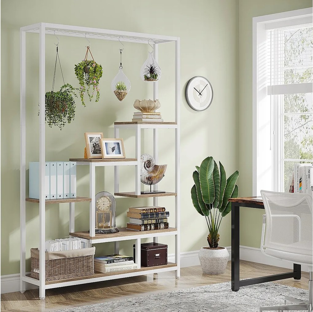 Stojak na rośliny doniczkowe, 5 poziomów, metalowa półka na rośliny, 180 cm, z 10 haczykami, wielofunkcyjny stojak na rośliny