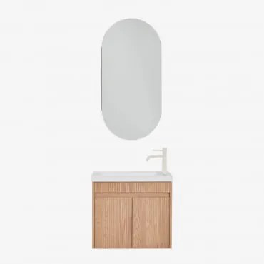 Zestaw Wiszących Mebli Łazienkowych Zintegrowany Z Umywalką Narek Popielaty Brąz & Owalny Ze Schowkiem 45x90 Cm Abner - Sklum