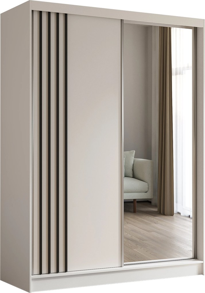 Szafa NELVIA - Biały / Lamele Czarne / Bez szuflad / 160 cm