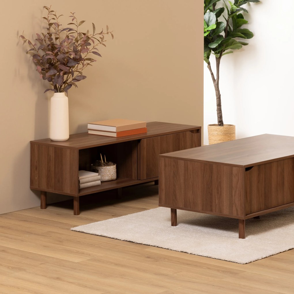 Szafka pod telewizor SLIDY, kolor ciemnego drewna, 120 x 40 x 42 cm