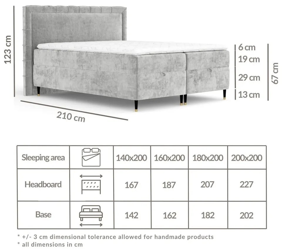 Beżowe łóżko boxspring ze schowkiem 160x200 cm Voyage – Maison de Rêve