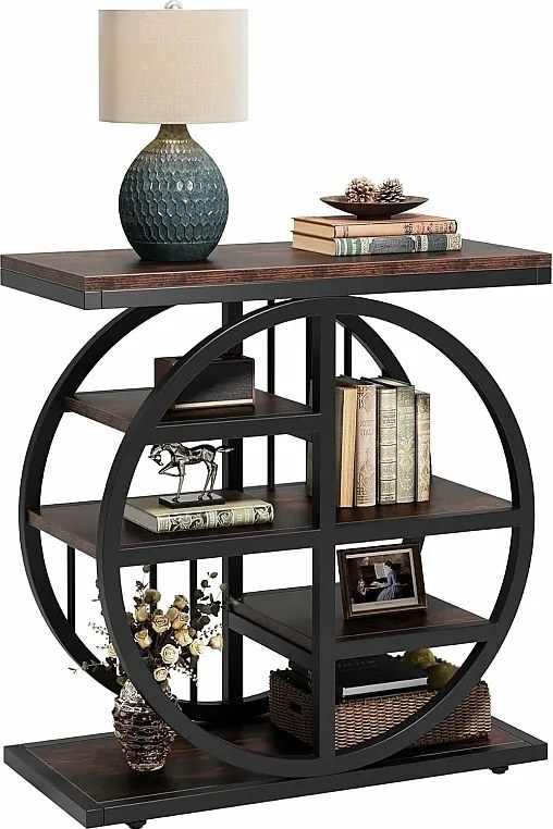 5-poziomowy stolik kawowy z drewna szlachetnego 60 x 30 cm z metalową ramą, w stylu industrialnym