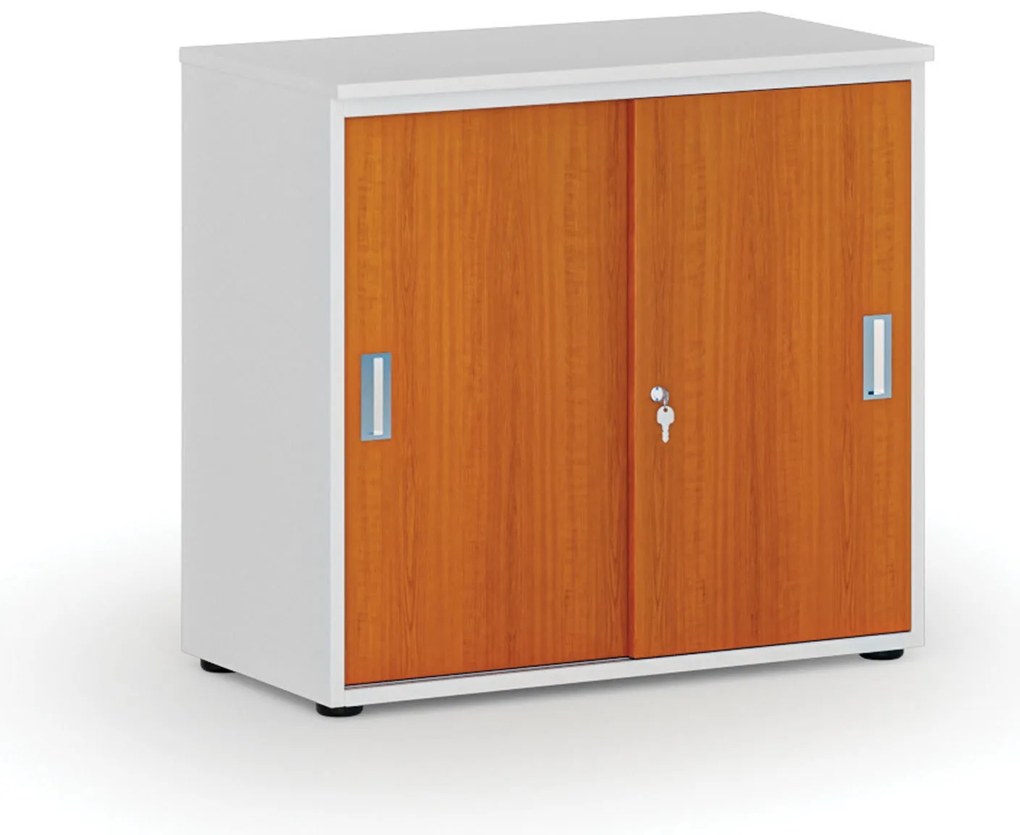 Szafa biurowa z drzwiami przesuwnymi PRIMO WHITE, 800 x 420 x 740 mm, biały/wiśnia