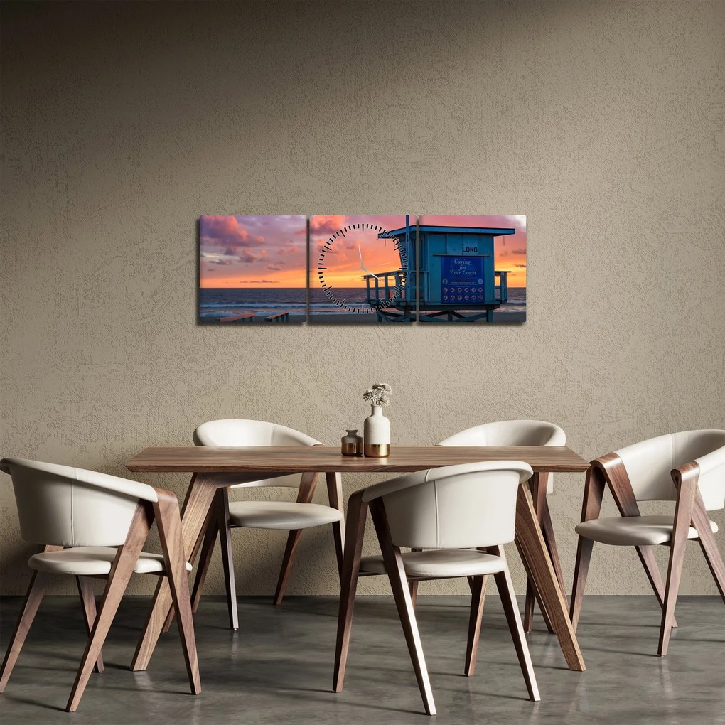 Obraz z plaży Santa Monica (z zegarem) (90x30 cm)