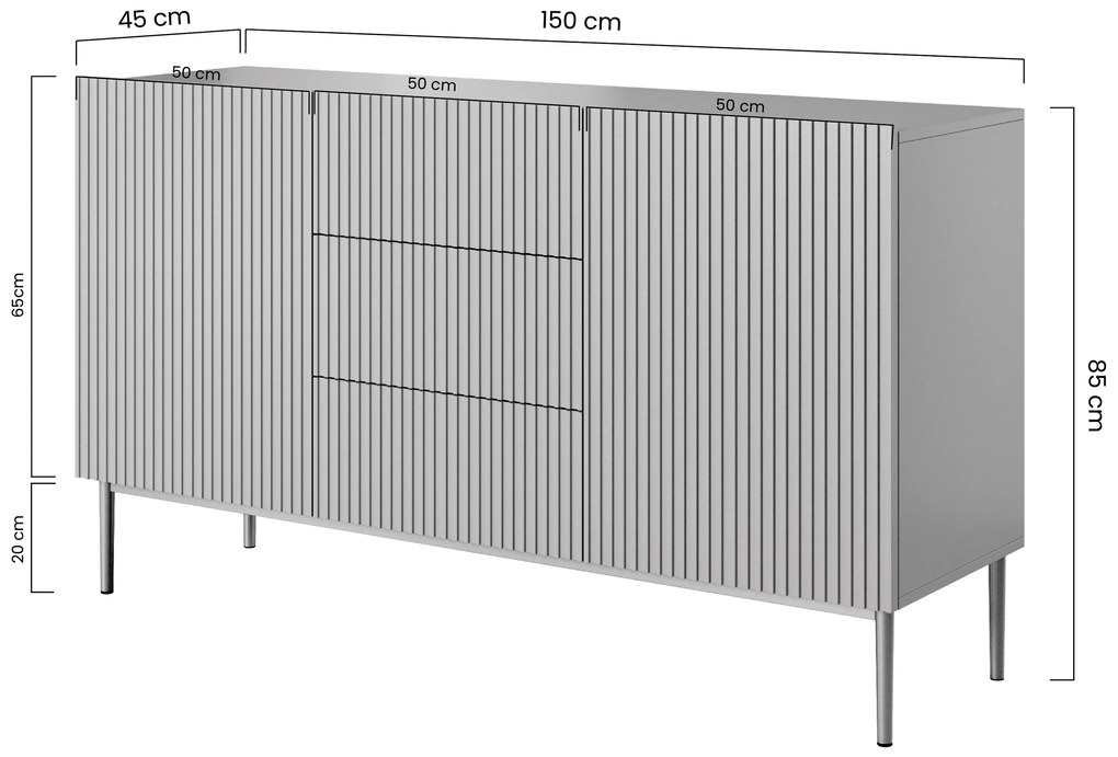 Komoda Nicole 150 cm z szufladami i półkami - czarny mat / czarne nóżki