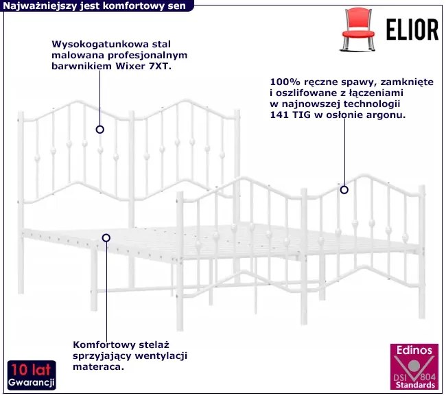 Białe metalowe łóżko małżeńskie 140x200 cm Fibi 2X