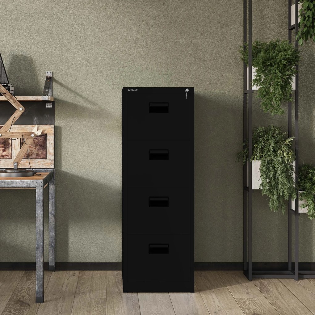 Szafa kartotekowa metalowa z 4 szufladami czarna, 460x1320x620 mm: SARA