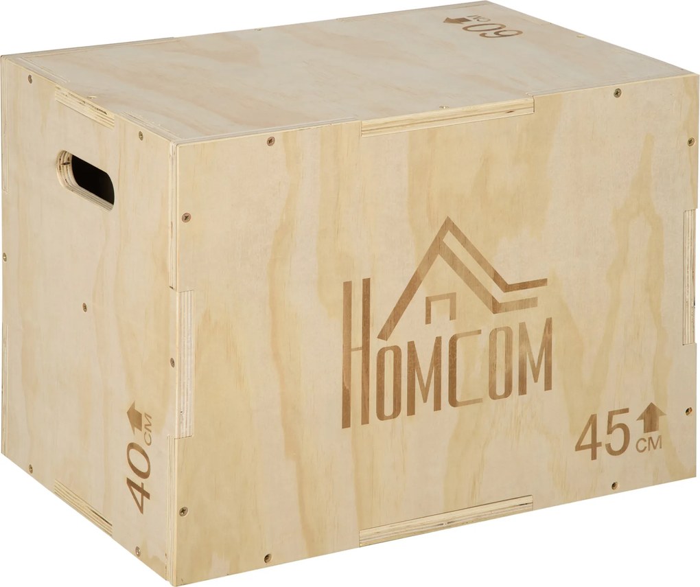 HOMCOM Plyo Box, skrzynia do skoków z drewna, platforma plyometryczna z uchwytem do domu, 45 x 40 x 60 cm, naturalne drewno
