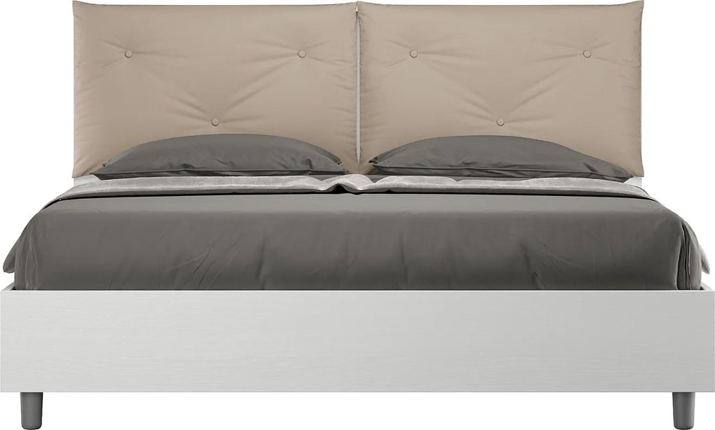 Łóżko wyposażone w stelaż z listwami 160x200 Frassino biała poduszkami sztucznej skóry szaro-beżowy Egos Appia