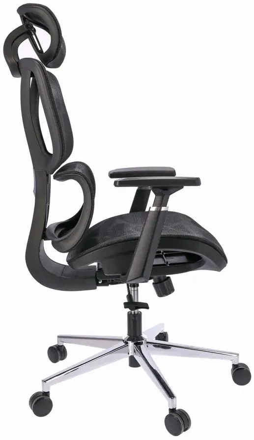 Czarny ergonomiczny fotel biurowy z zagłówkiem i podłokietnikami M3-F86