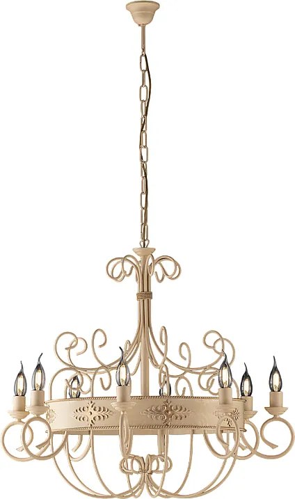 Żyrandol Baltimora z lakierowanego żelaza w kolorze kości słoniowej, 8 świateł, 126 Ø76 BL183-8-AV