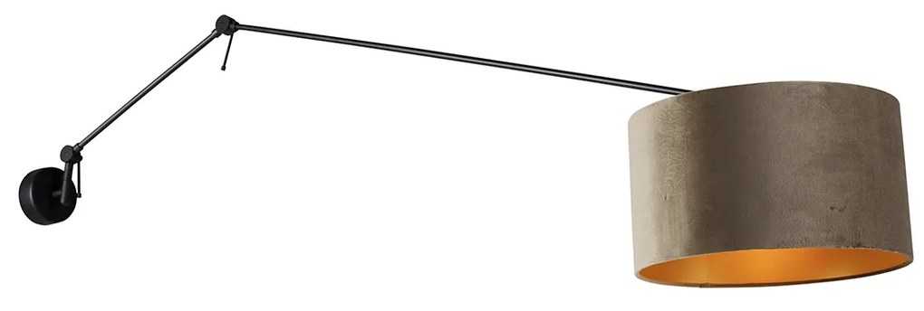 Lampa ścienna czarna z abażurem z weluru w kolorze taupe 35 cm regulowana - Blitz Nowoczesny Oswietlenie wewnetrzne