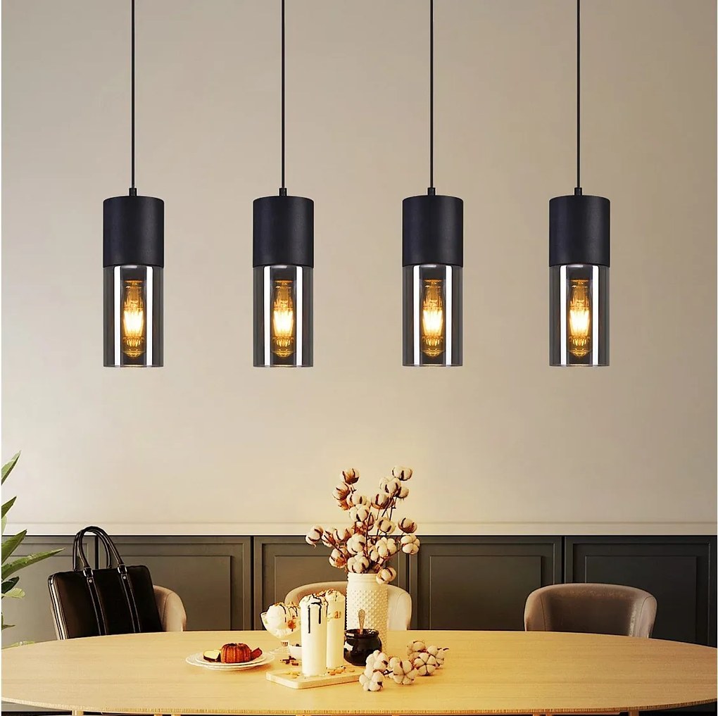 NETTLIFE Lampa wisząca do jadalni, lampa wisząca E27, 4-płomieniowa, regulowana dioda LED, nowoczesny klosz szklany