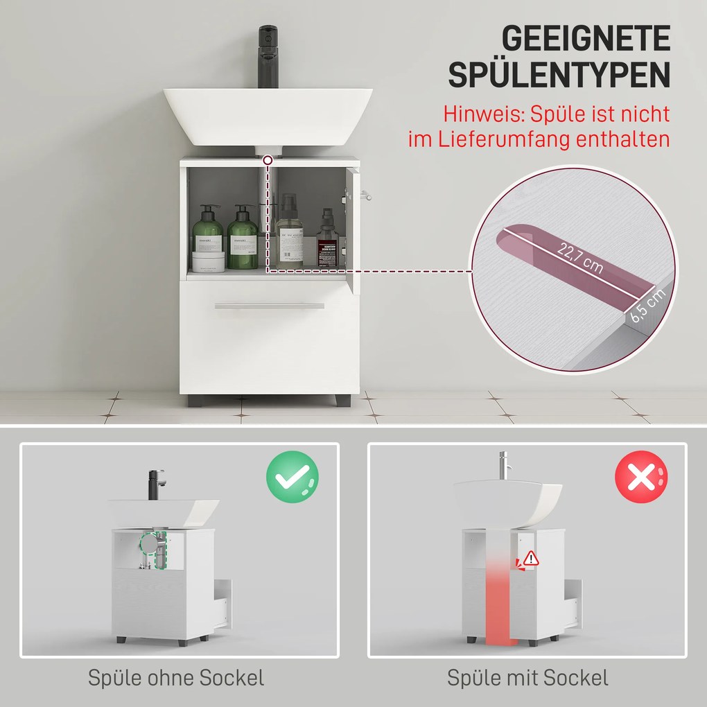 HOMCOM Szafka łazienkowa pod umywalkę z szufladą, Kompaktowa, Płyta wiórowa, Biała