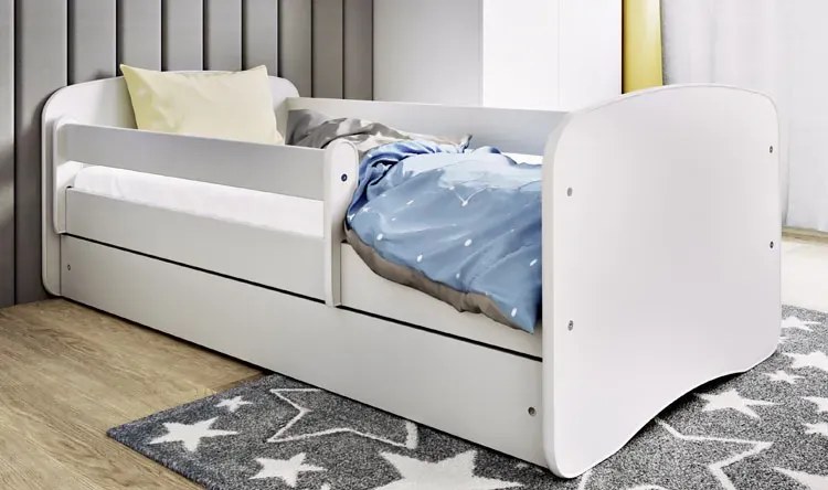 Białe łóżko dziecięce z materacem 70x140 T6-P10