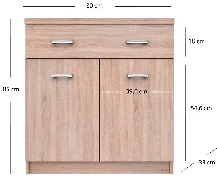 Komoda z szufladą i półkami 80 cm dąb sonoma B2-R04