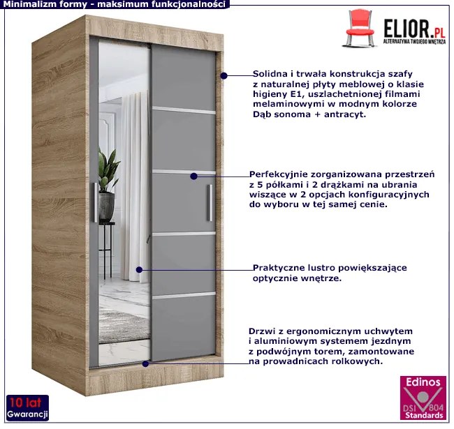 Szafa przesuwna dąb sonoma + antracyt - Ebia 2X
