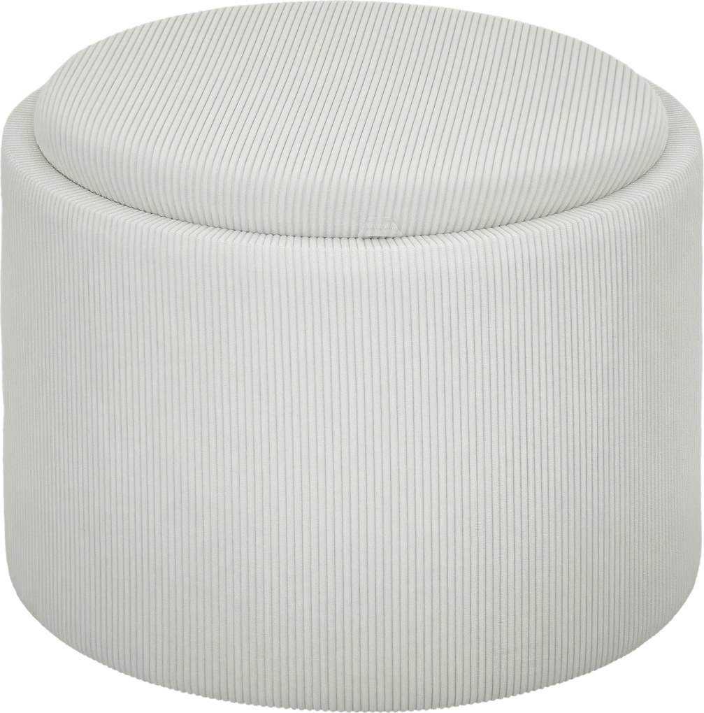 HOMCOM Puf z miejsem do przechowywania, Okrągły, Podnóżek, Sztruks, MDF, Kremowy