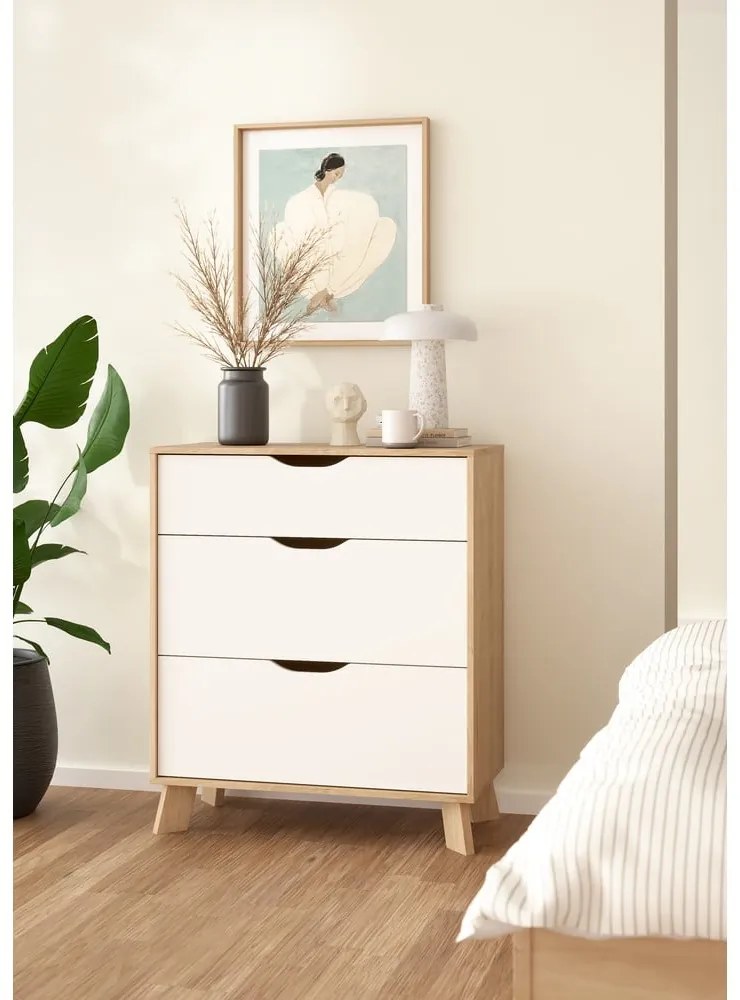 Biało-naturalna komoda w dekorze dębu 79x92x40 cm Ikast – Tvilum