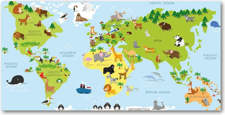 Foto obraz szkło akryl Mapa zwierzęta