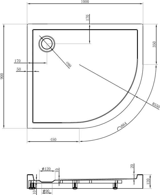 Mexen Flow+ brodzik półokrągły asymetryczny lewy 100 x 90 cm, czarny mat - 46Q709010LH