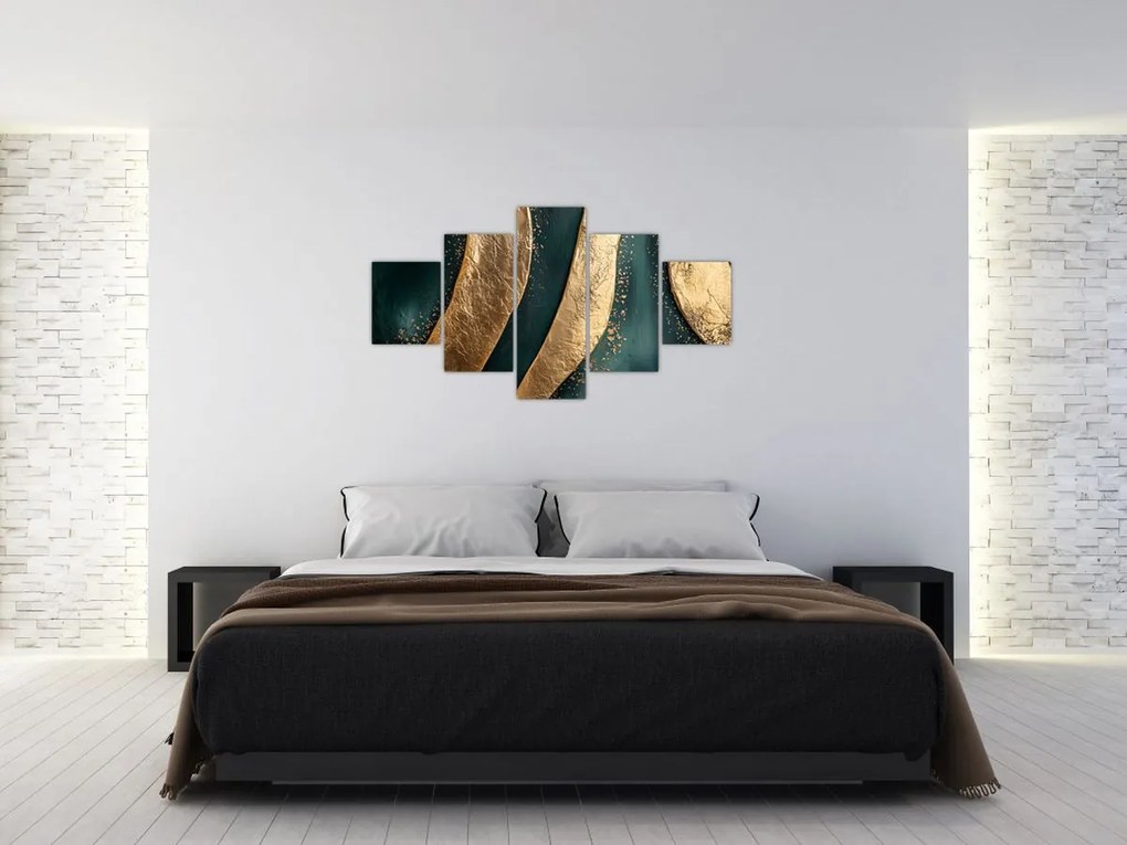 Obraz - Zielona abstrakcja ze złotem I. (125x70 cm)