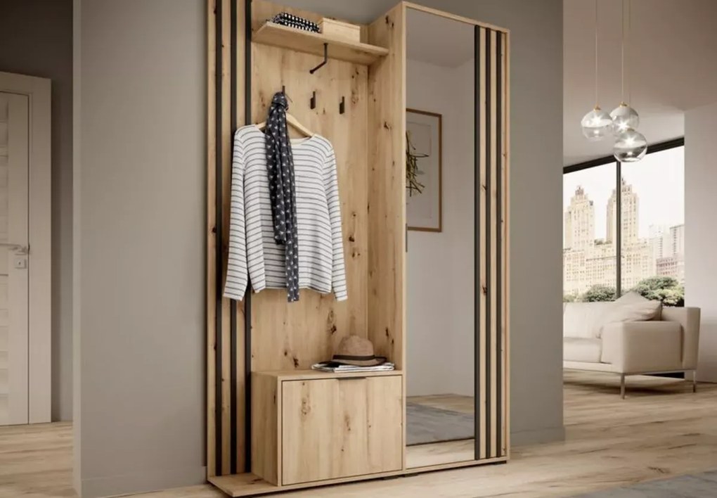 Garderoba z lustrem Belfast 131cm szafa lamele przedpokój siedzisko ławka