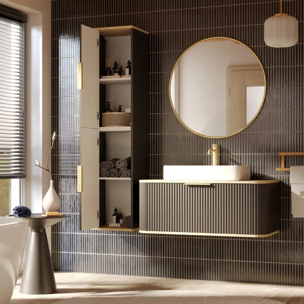 Szafka łazienkowa RIVELA 2D 40x160cm czarna STRAMA
