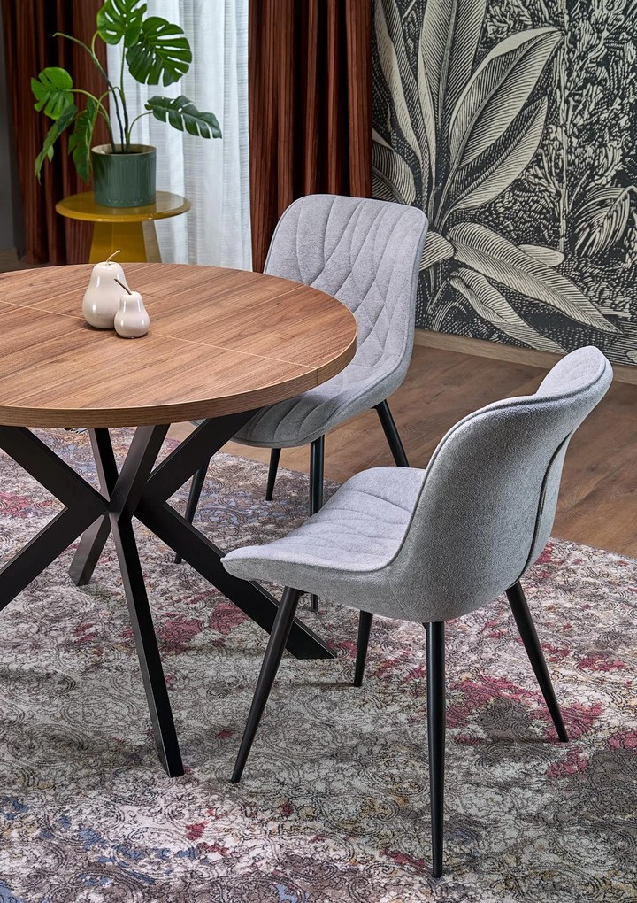 Stół do jadalni okrągły rozkładany płyta orzech/czarny 100-250/100/75 PERONI