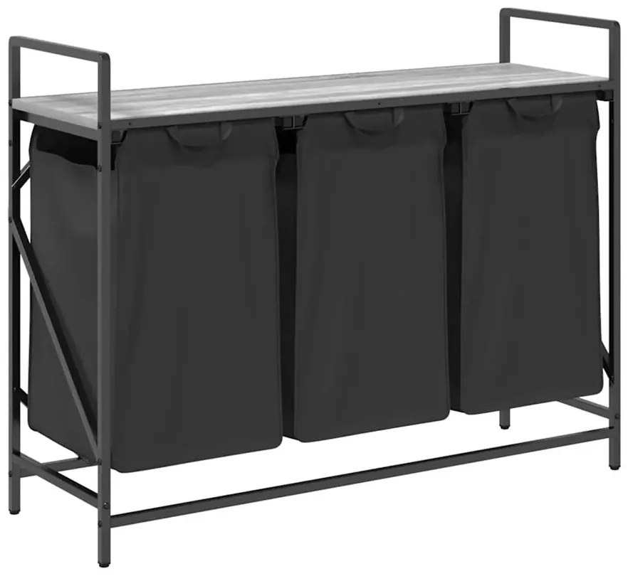 Trzykomorowy kosz na pranie z półką szary dąb sonoma G7-D12