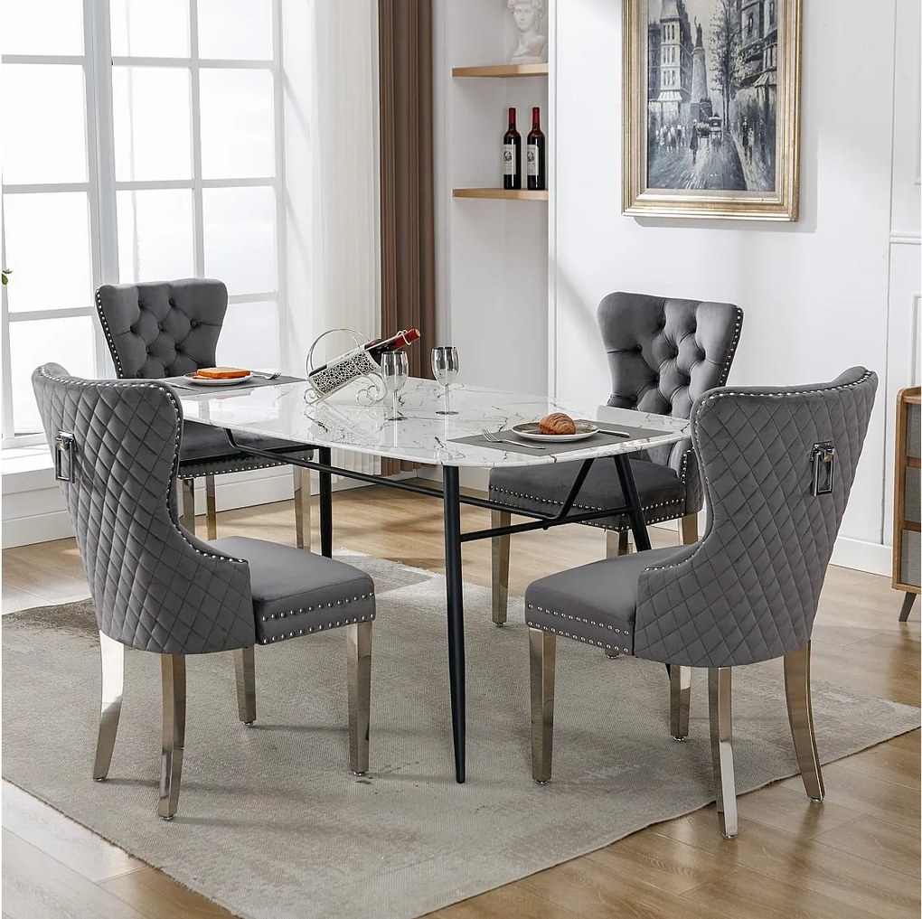 Zestaw 4 krzeseł do jadalni - 53 x 62,5 x 94,5 cm - krzesło tapicerowane - nogi metalowe - aksamit - szary