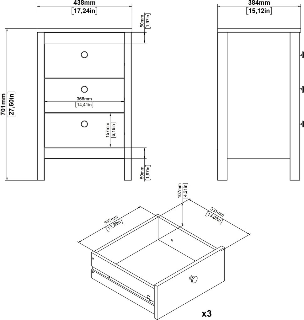 Szafka nocna z 3 szufladami Madrid, kaszmir mat