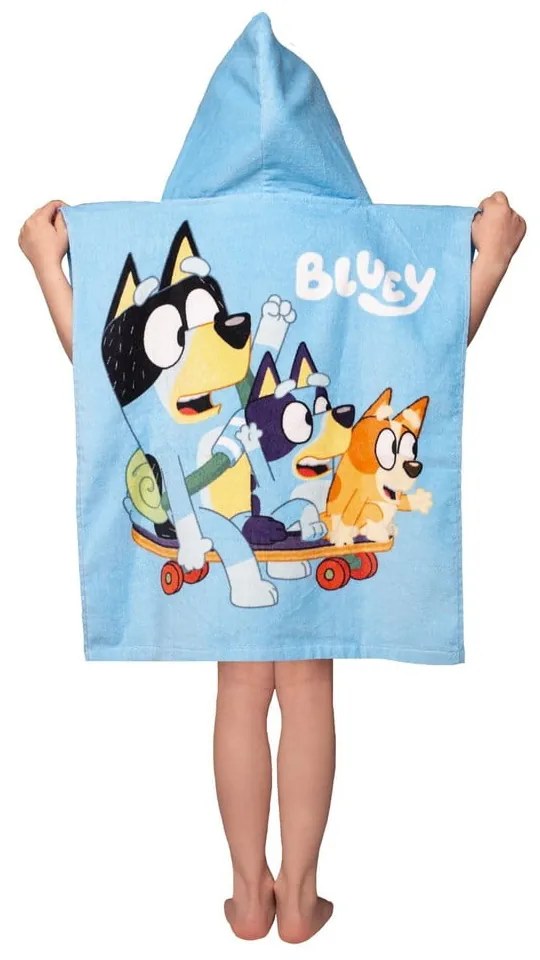 Niebieskie bawełniane ponczo dziecięce w rozmiarze 3-8 lat Bluey Skate – Jerry Fabrics