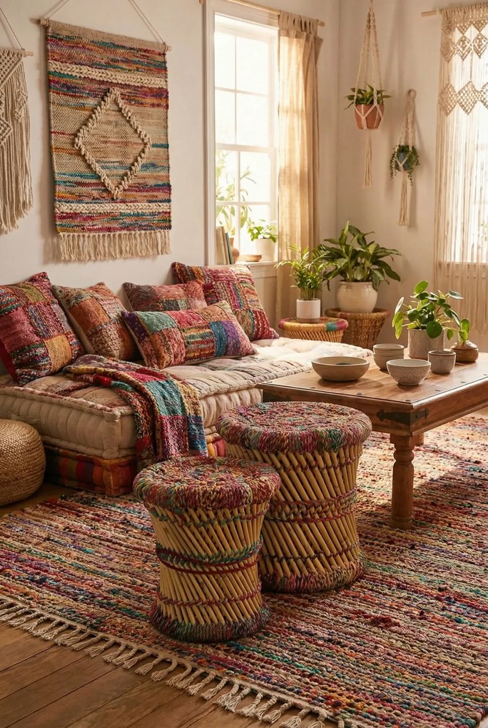 Bambusowe okrągłe stołki w stylu chindi 2 szt T6-A15