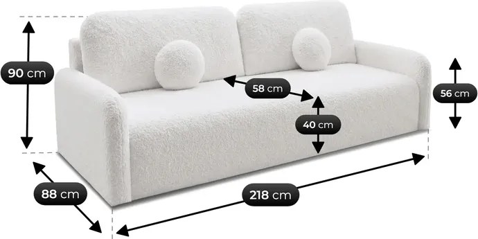 Sofa DUO Rozkładana Dwuosobowa Kremowa Boucle Japandi