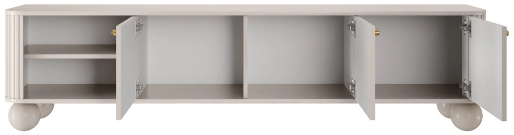 Szafka RTV Vesper 187 cm trzydrzwiowa - kaszmir / złote uchwyty / nogi kule