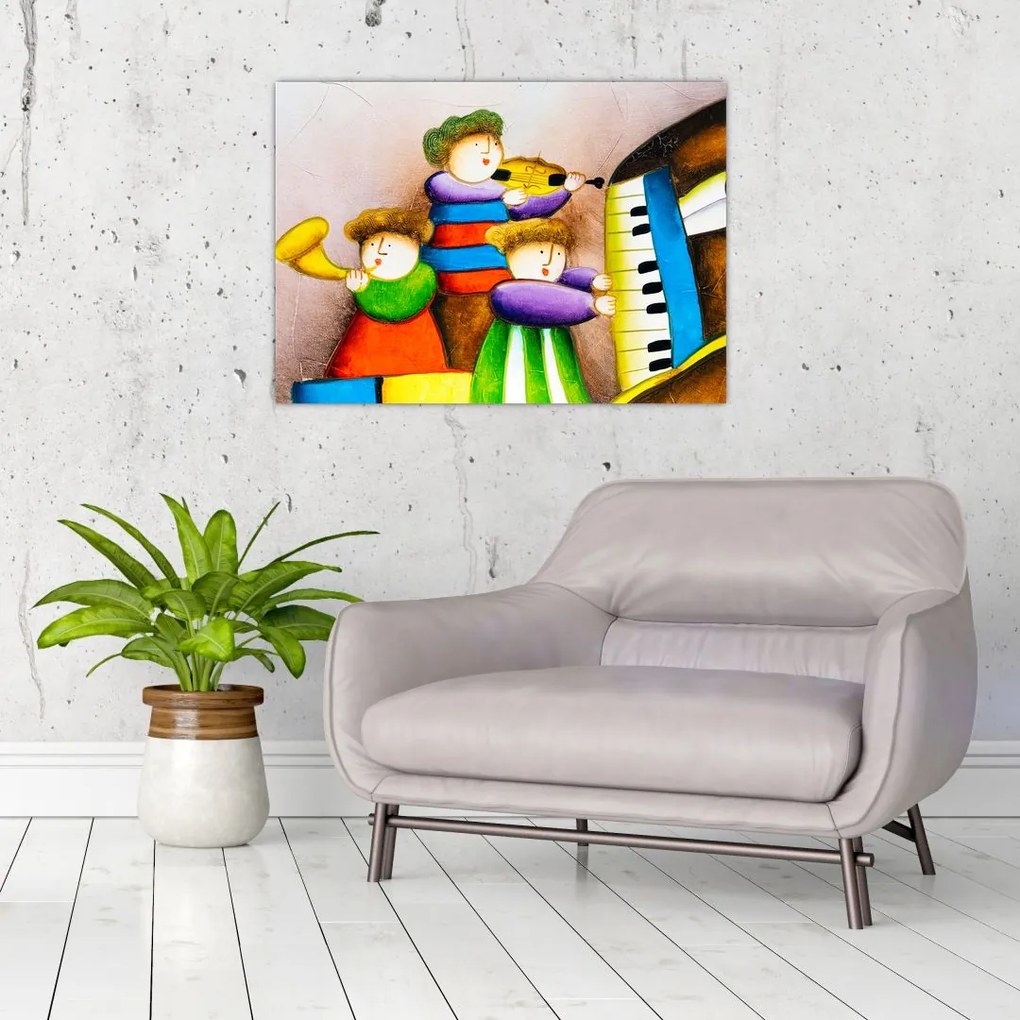 Obraz na szkle - Muzycy, malarstwo (70x50 cm)