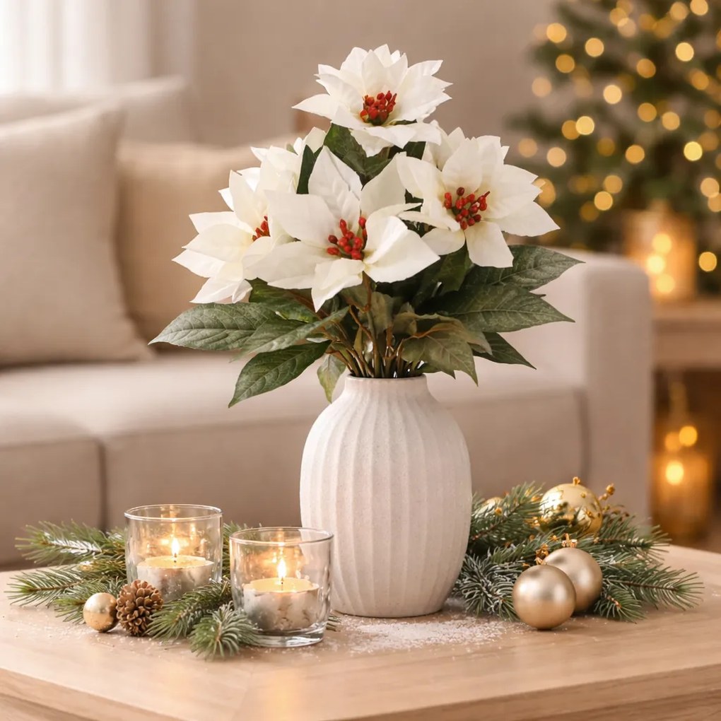 Sztuczny bukiet Gwiazda betlejemska, biały, 43 cm