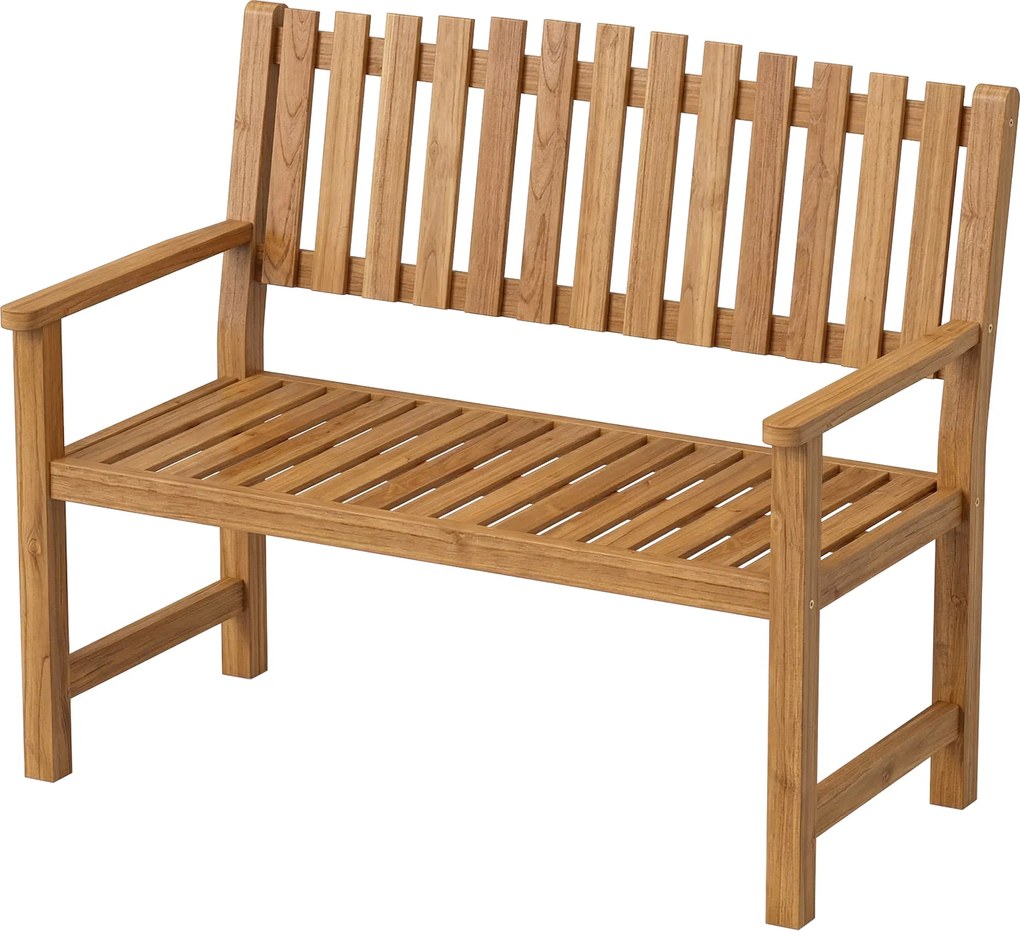Outsunny Ławka ogrodowa 2-osobowa, odporna na warunki atmosferyczne, drewniana ławka z lamelowym designem i podłokietnikami, do 320 kg, 112 x 64 x 92 cm, naturalne drewno | Aosom PL