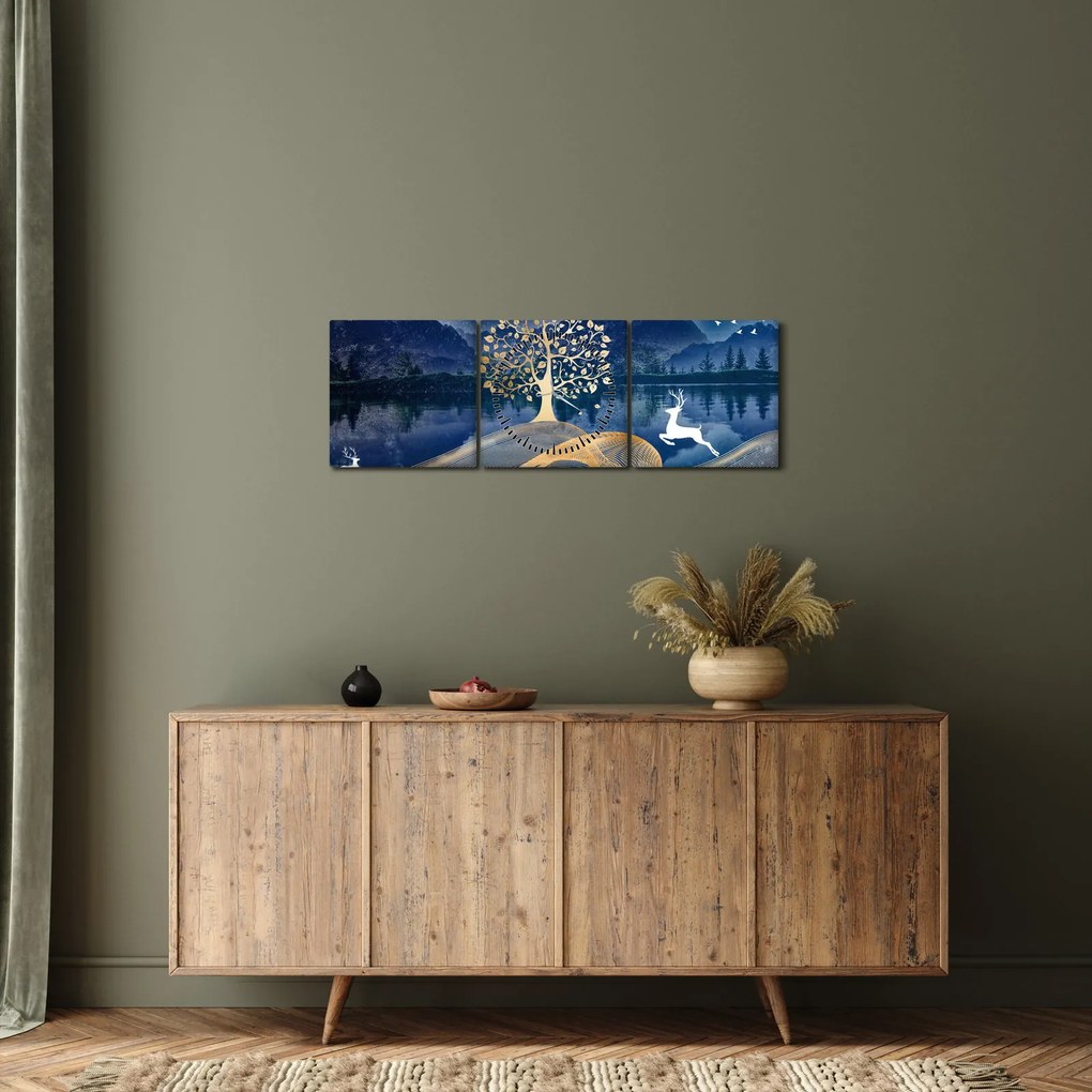 Obraz jelenia w pełni księżyca (z zegarem) (90x30 cm)